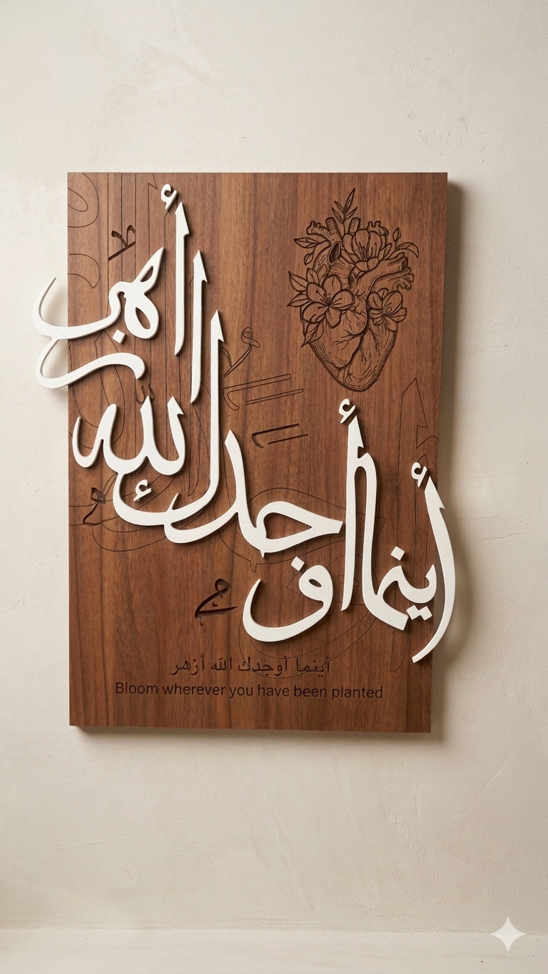 Tableau Calligraphie 3D – "أينما أوجدك الله أزهر" – Finition Premium