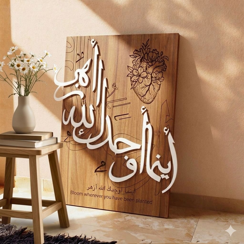 Tableau Calligraphie 3D – "أينما أوجدك الله أزهر" – Finition Premium