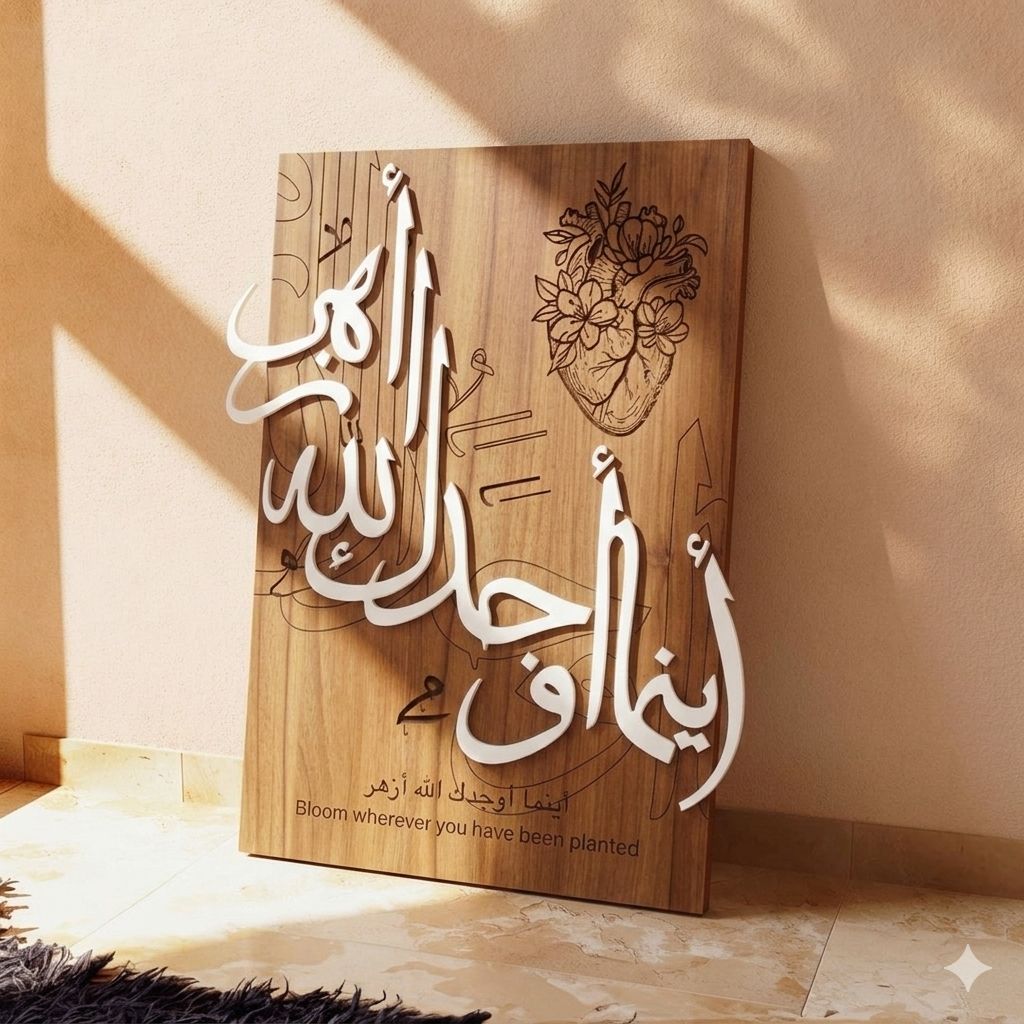 Tableau Calligraphie 3D – "أينما أوجدك الله أزهر" – Finition Premium